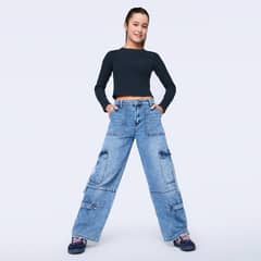 ELEVEN - Jeans Cargo Wide Leg Niña Algodón Tiro Medio
