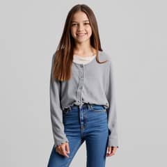 ELEVEN - Polera tipo Cardigan Manga Larga Niña con Encaje