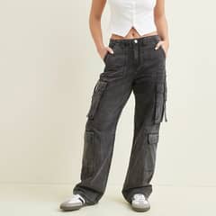 SYBILLA - Jeans Cargo Tiro Alto Mujer Algodón Straight Casual
