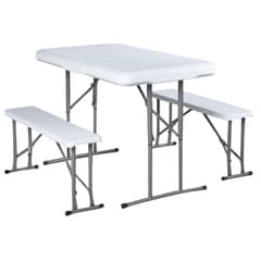 JUST HOME COLLECTION - Mesa Plegable con Bancos Rectangular 63x74x105 cm Blanco