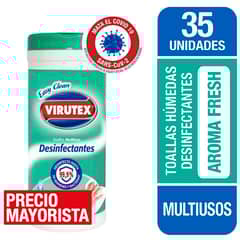 VIRUTEX - Toallas húmedas desinfectantes multiuso x35un fresh