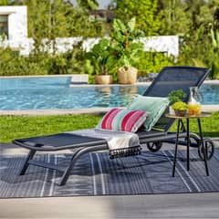 JUST HOME COLLECTION - Reposera con Ruedas 4 posiciones Textileno Negro