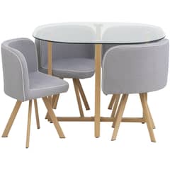 JUST HOME COLLECTION - Juego de Comedor Graph 4 Sillas Mesa Rectangular 100x100x75 cm Natural/Transparente