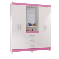 HOME MOBILI - Clóset 4 Puerta(s) 3 Cajone(s) 4 Repisa(s) 161x188x40 cm Blanco/Rosado