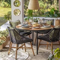 JUST HOME COLLECTION - Juego de Comedor de Terraza Bruselas 4 Personas Negro/Natural