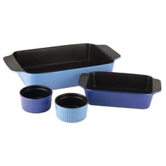 FANTUZZI - Set 2 asadera + 2 ramekin cerámica azul