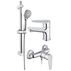 TEKA - Combo Kit de Grifo Lavamanos + Grifo Baño/Ducha y Barra Ducha, Cromado
