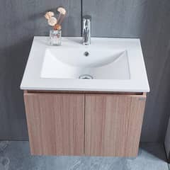 KLIPEN - Mueble lavamanos loza vitrificada c/rebalse, 2 puertas, 60cm caramel