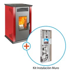AMESTI - Estufa a Pellet Italy 8100 Roja/Kit de Instalación Muro