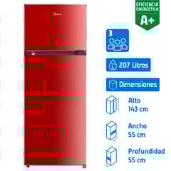 MIDEA - Refrigerador Top Freezer Frío Directo 207 Litros Rojo MDRT294FGE13