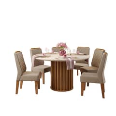 VEKKAHOME - Comedor Viena 6 Sillas Mesa Redonda 136x79,6x136 cm Café/Blanco