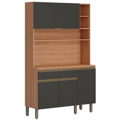ROCA - Estante De Cocina Macadamia 4 Puertas + 1 Cajón Canela-Grafito