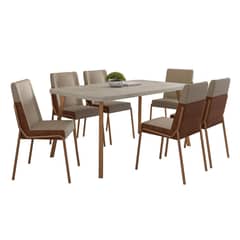 ROCA - Comedor Palmas 6 Sillas Mesa Rectangular 90x75,5X155 cm Canela - Avellana