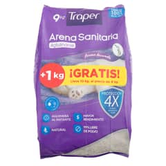 TRAPER - Arena Sanitaria para Gatos Aroma a Lavanda 9 Kg