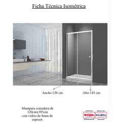 NORGLAS - Shower de Receptáculo Corredera 120x185 Vidrio Templado 8 mm