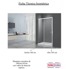 NORGLAS - Mampara de Receptáculo Corredera 140x185 Vidrio Templado 8 mm