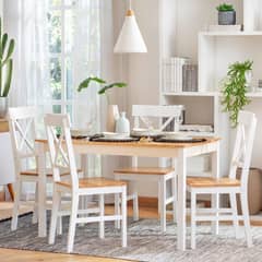 JUST HOME COLLECTION - Comedor SD11109D 4 Sillas Mesa Rectangular 74x73x118 cm Blanco