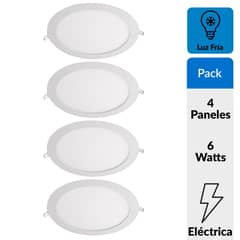 DAIRU - Pack 4 Paneles Led Empotrados Circulares 6W Luz Fría