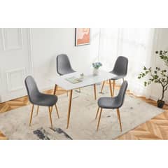 JUST HOME COLLECTION - Juego de Comedor 4 Sillas Mesa Rectangular 70x76x120 cm Blanco