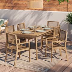 JUST HOME COLLECTION - Juego de Comedor de Terraza Madera 6 Personas Natural