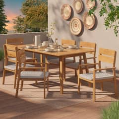 JUST HOME COLLECTION - Juego de Comedor de Terraza Madera 6 Personas Natural
