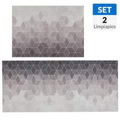 CASA BONITA - Set 2 Limpiapiés Cocina 50x70 cm y 50x120 cm Gris