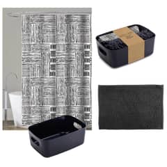 JUST HOME COLLECTION - Set baño cortina+ limp +cesta negro