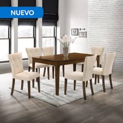 JUST HOME COLLECTION - Juego de Comedor Raceland 6 Sillas Mesa Rectangular 160x90x75,8 cm Nogal