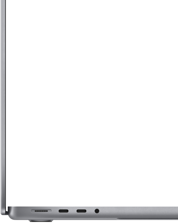 Vista lateral de un MacBook Pro de 14 pulgadas gris espacial.